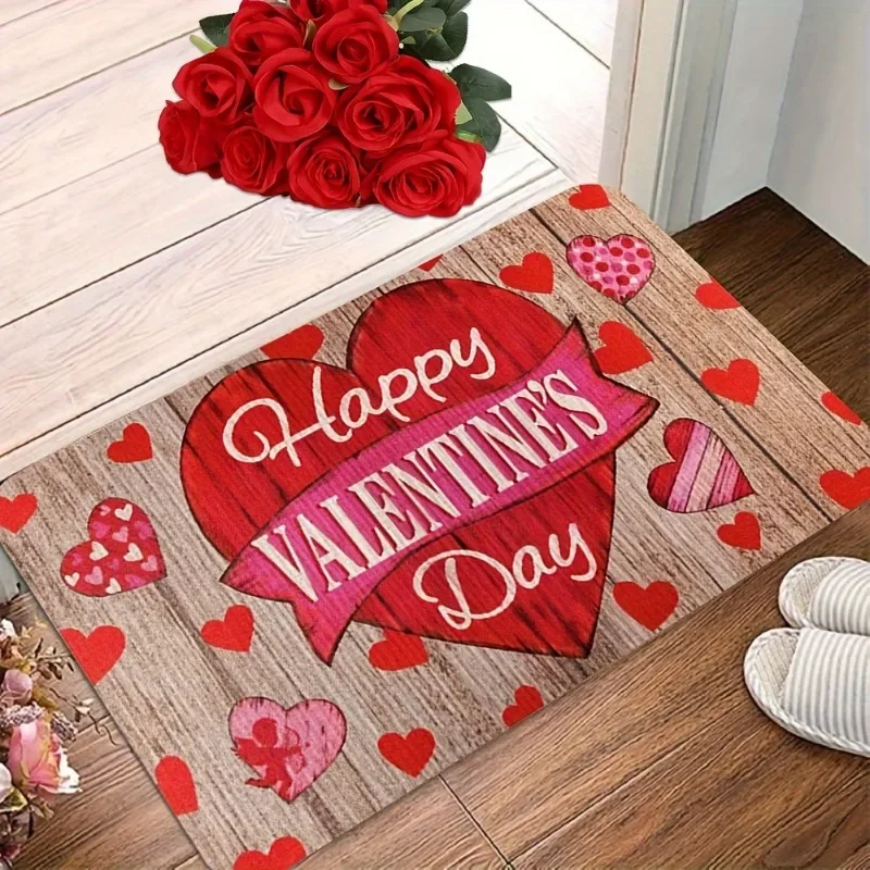 Tappetino per San Valentino con cuore in legno country, design 3D amore, zerbino antiscivolo per casa, camera da letto, soggiorno, decorazione del bagno