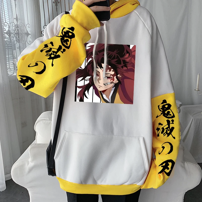 Anime Demon Slayer Tsugikuni Yoriichi Hoodies Winter Anime Printed Pullover Women Men Warm Comfortable Patchwork Sweatshirts