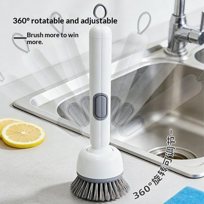 Soap Dispensing Dish Brush With Non  Bristles And Hanging Loop For Kitchen Pots Pans Dishes Cleaning