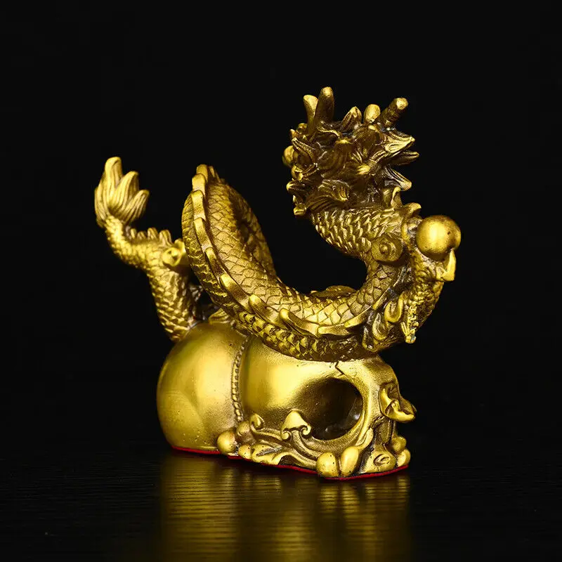 Collect China Fengshui brass copper hand made dragon on gourd exquisite statue