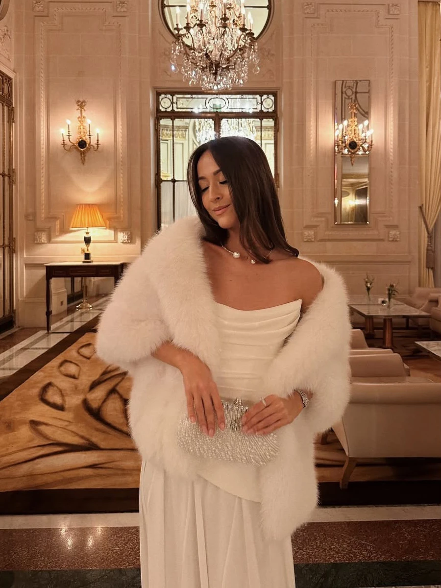 LIMO Fluffy Faux Fur Open Front Shrug Women Luxury Evening Dress Matching Fur Shawl Wrap