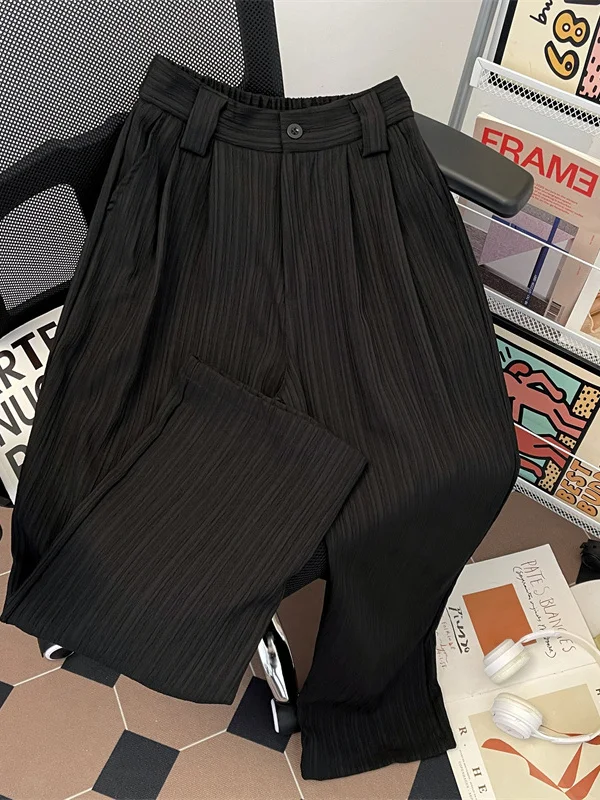 

Men's Straight Leg Casual Pants Faionable Stripe Design Spring Autumn Casual Leisure Trousers Pure Color Drapey Sle