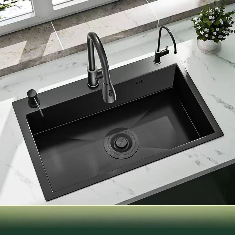 

Black nano stainless steel sink antibacterial non-stick oil large single sink for kitchen