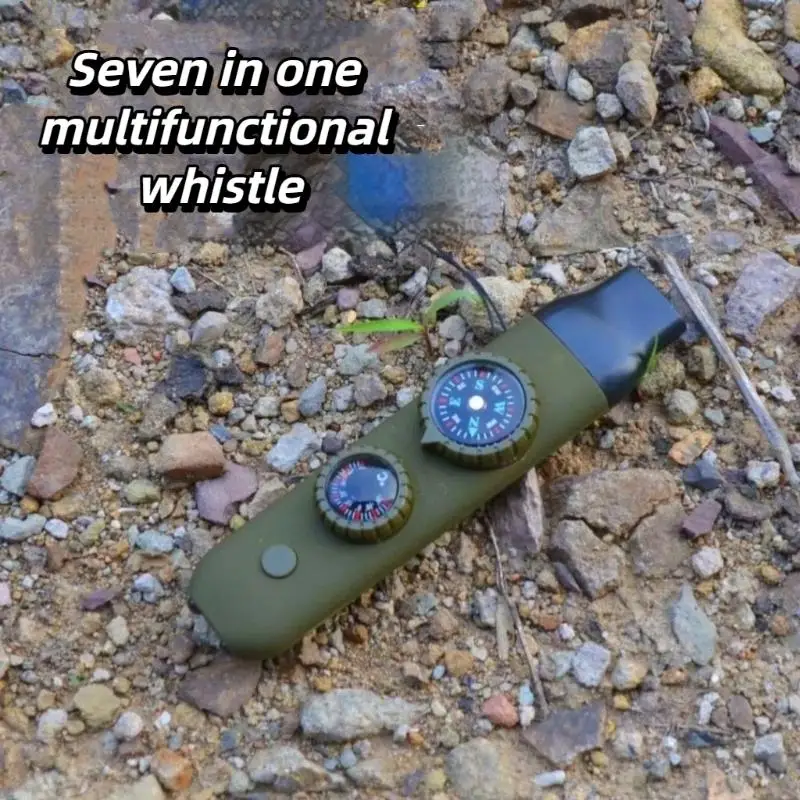 7In1 Survival Whistle With Compass LED Lighted Portable Survival Whistle Tool Camping Hiking Outdoor Multifunctional Whistle