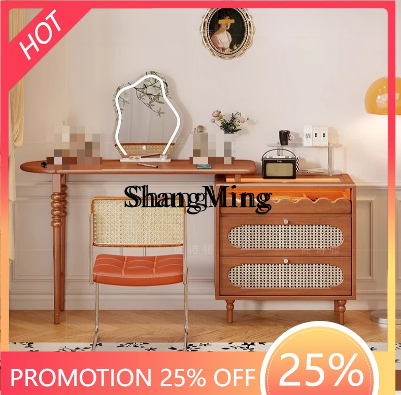 

SM medieval dresser chest cabinet integrated retro bedroom bedside retractable solid wood makeup table storage