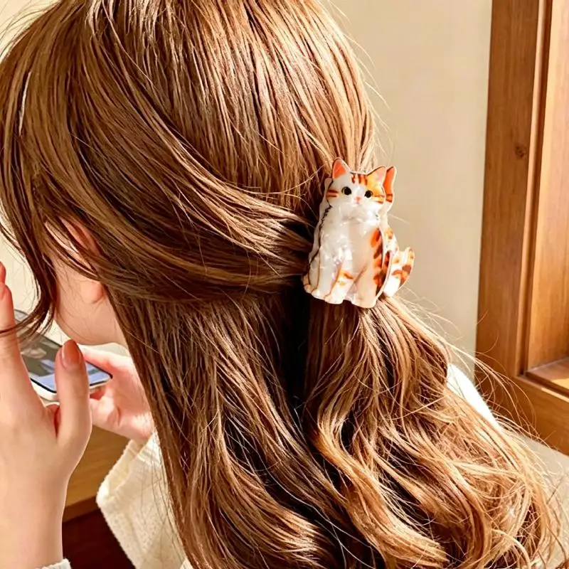 Niedliche Haarklammer mit Katzenmuster, rutschfest, starker Halt, Haarschmuck für Frauen und Mädchen, für den Alltag, Partys, Haarewaschen und Make-up. – Detail 5