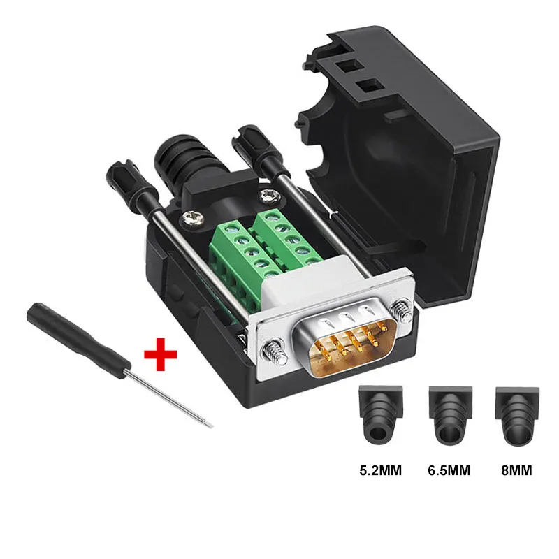 DB9 Connector D-SUB 9 Pin Male Female Plug RS232 RS485 Breakout Terminals AWG Wire Solderless Connectors