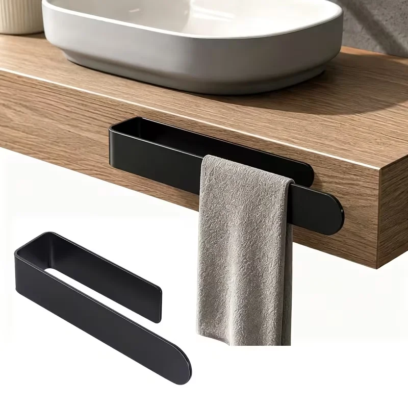 U-shaped wall mounted towel bar, bathroom and kitchen towel storage rack, non perforated square simple towel rack