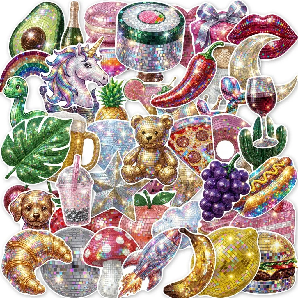 50Pcs European Glitter Disco Style Stickers Shiny Sequins Decals For Scrapbook Luggage Water Bottle DIY Giajar Sticker Store
