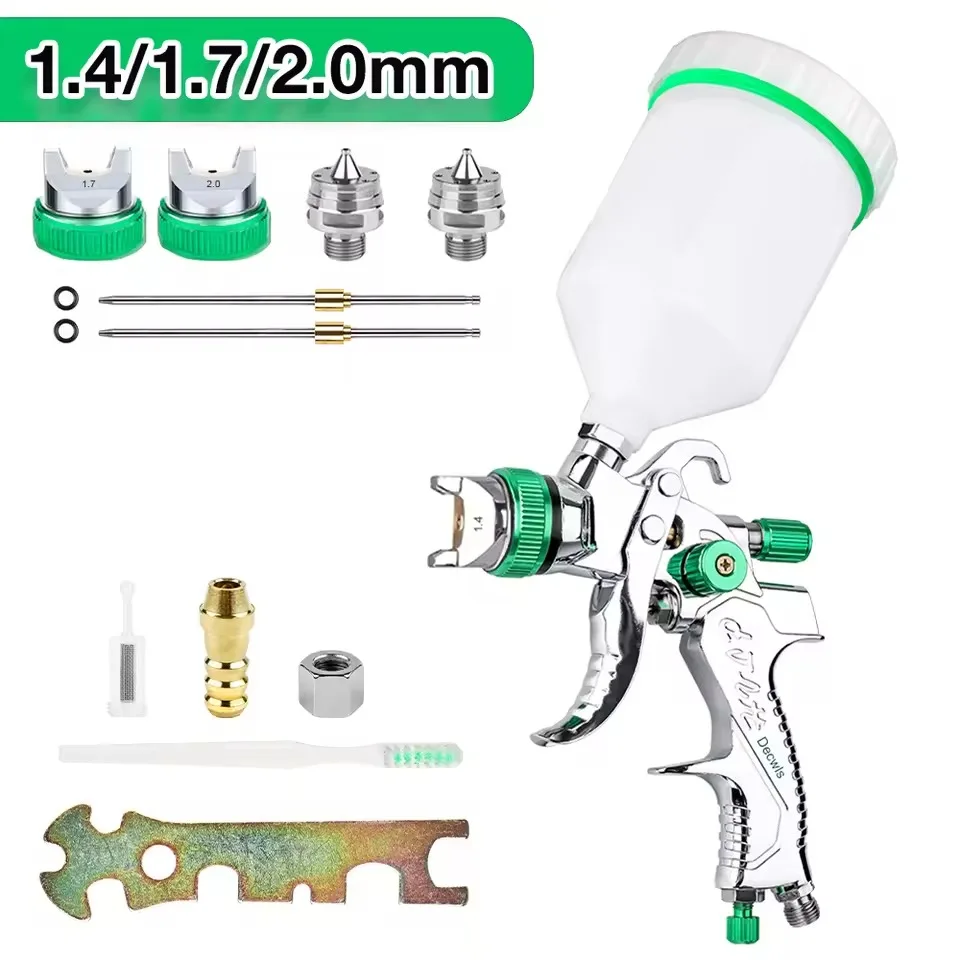 

Professional HVLP Spay Gun 1.4/1.7/2.0mm Nozzle Adjustable Pneumatic Gravity Spray Gun Suitable For Cars Fences Walls Furniture