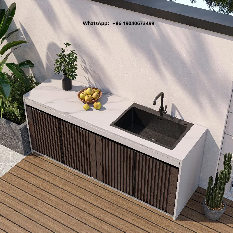 New Outdoor Aluminum Alloy Rock Slab Sink Integrated Cabinet for Modern Kitchen Villa Terrace Eco-Friendly Durable   h003