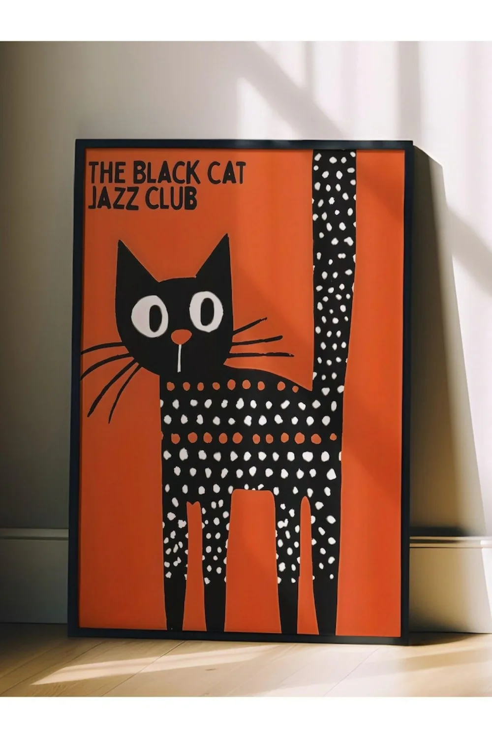 Uma peça sem moldura arte de parede estética, o clube de jazz de gato preto, decoração de parede para decoração de cozinha estética, impressão em tela de parede estética