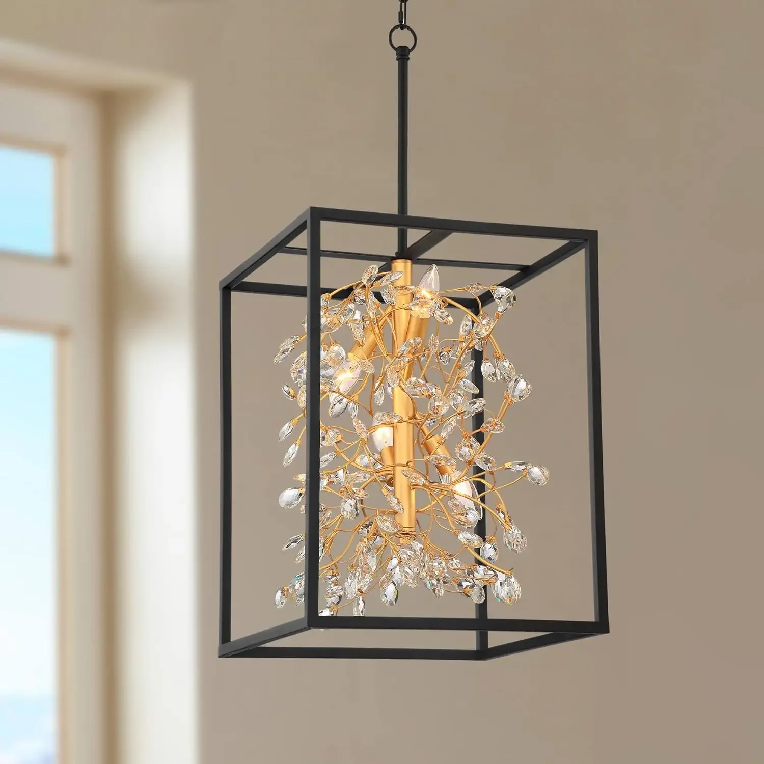 

Carrine Sand Black Gold Pendant Chandelier Lighting 15 1/4" Wide Modern Clear Crystal Bud 4-Light Fixture for Dining Room House