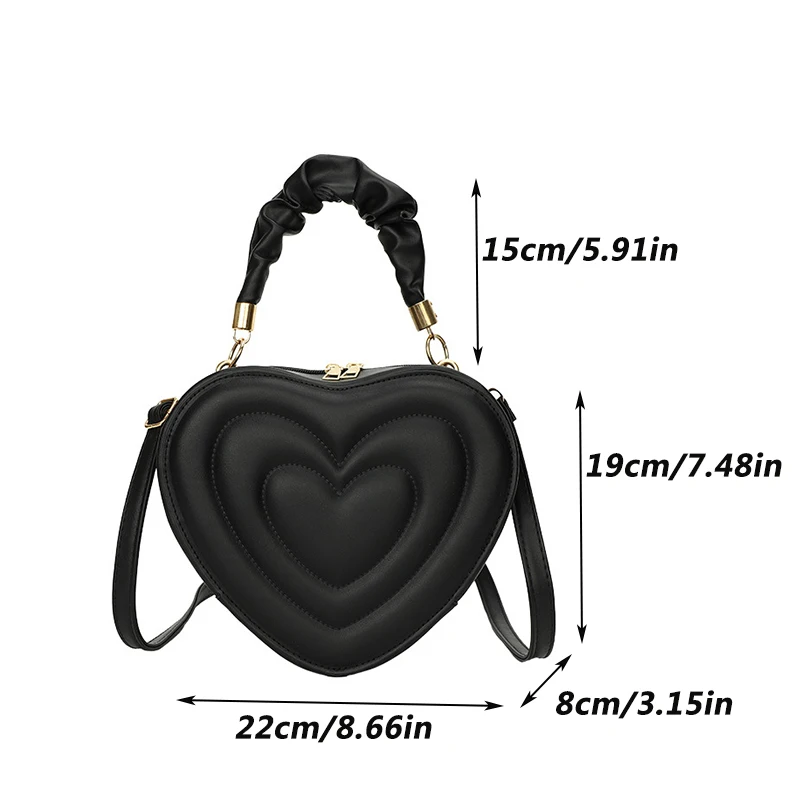 Luxury Quilted Handle Women PU Leather Shoulder Bag Fashion Heart Solid Color Crossbody Bag