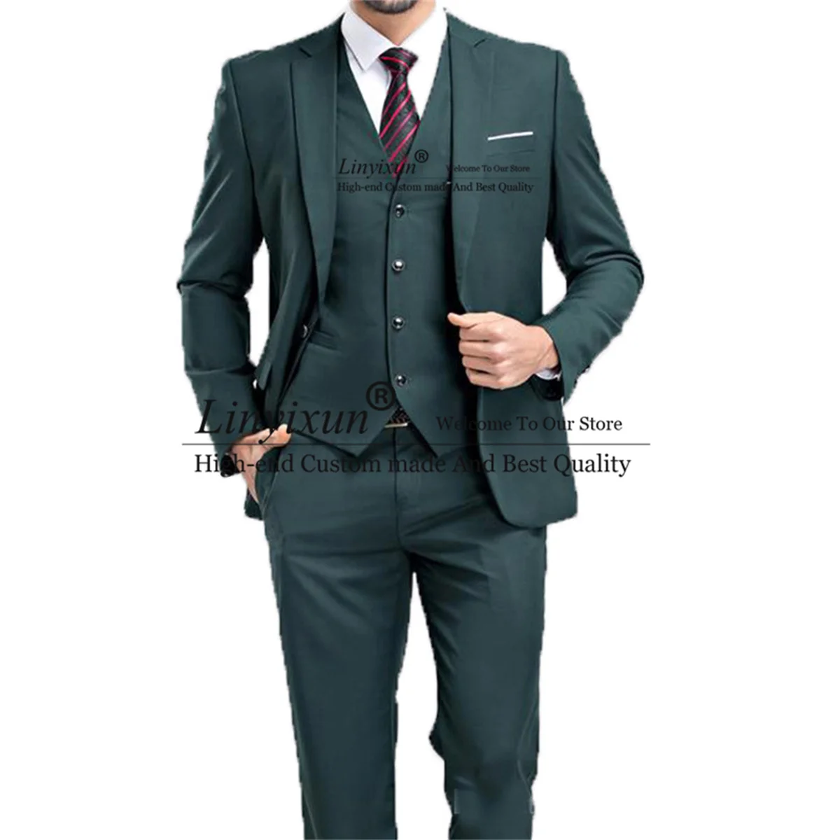 

Dark Green Mens Suits for Wedding Slim fit Groom Tuxedo with Notched Lapel Business Male Blazers 3 Pieces Sets Costume Homme