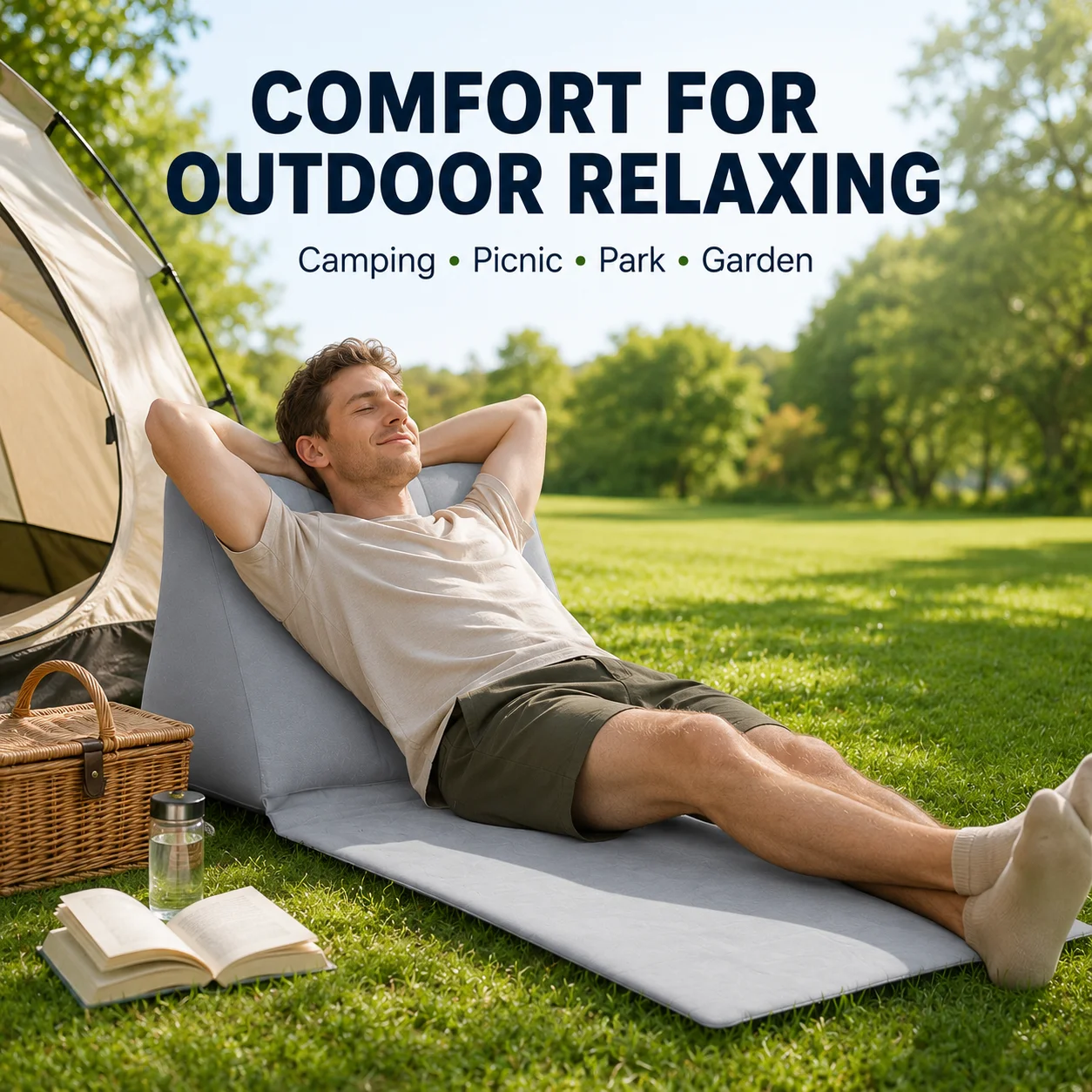 Foldable Soft Inflatable Beach Mat Festival Camping Leisure Lounger Back Pillow Cushion Chair Seat Air Bed Travel Mattress