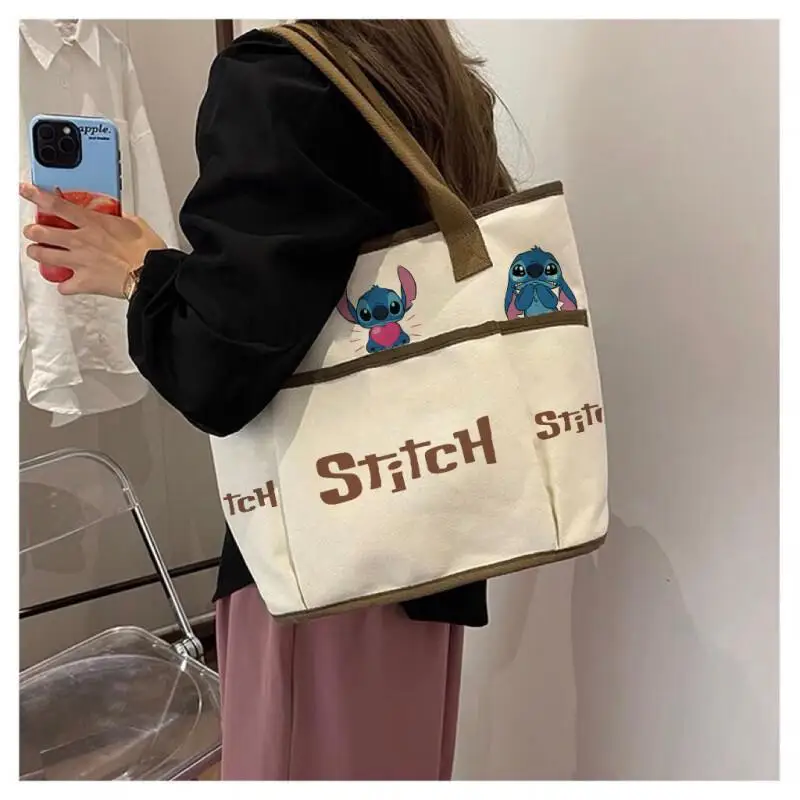 Stitch Anime Canvas Handbags Cartoon Tote Bags Portable Fashion Satchel Large Capacity Commuter Bags Backpacks Gifts for Friends