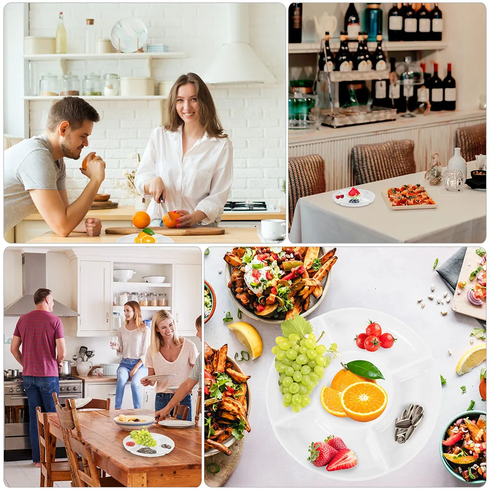 

2pcs 5-Compartment Food Melamine Wear-Resistant Easy-Clean Smooth Safe For Breakfast Dessert Snacks Family Use Serving