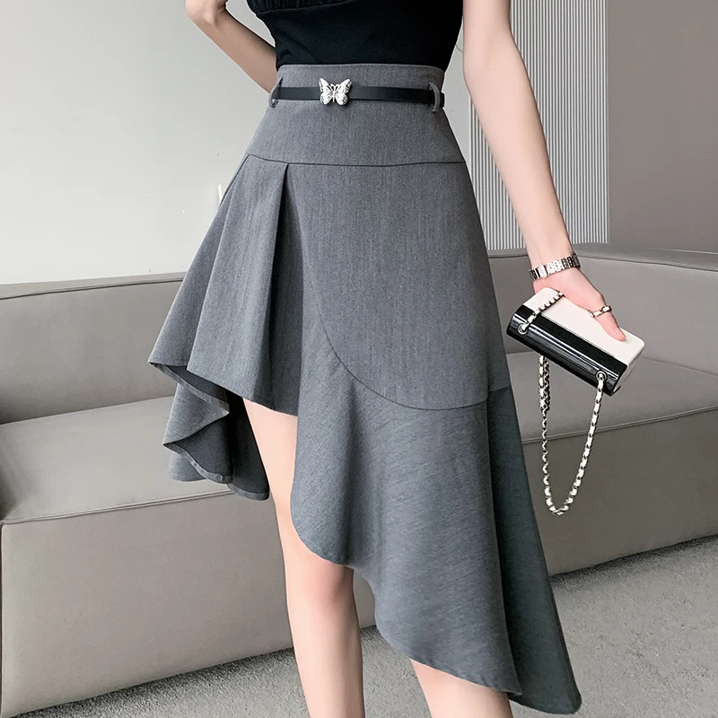 Temperament Fashion Irregular A-Line Skirt for Female Summer Casual Loose Solid Color Spliced Skirt Women\'s Clothing