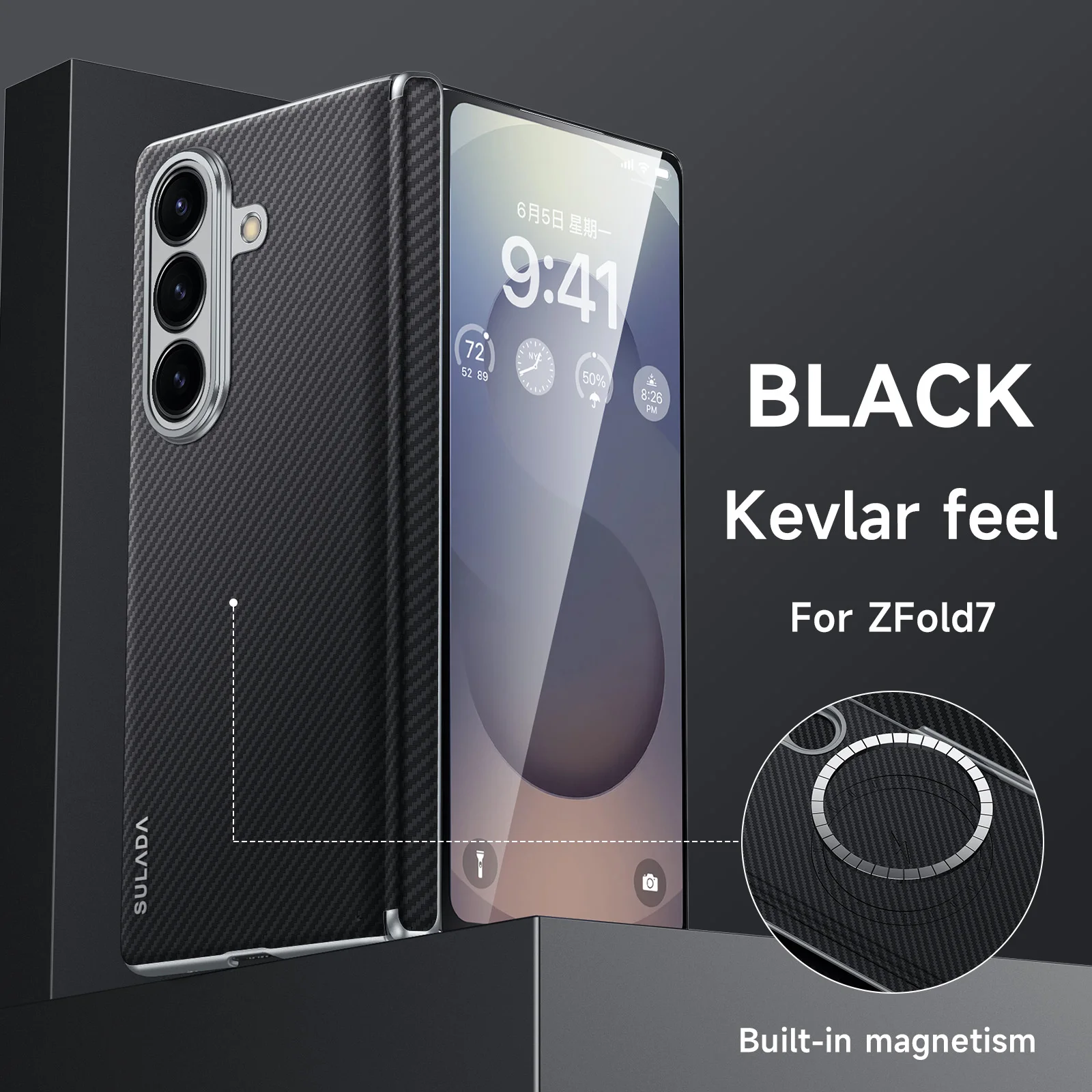 

Чехол для Samsung Z Fold7, чехол SULADA Gentleman с кевларовой текстурой, защита центральной оси, магнитный чехол для Samsung Z Fold6 5 4