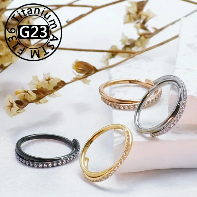 2/5pcs Piercing Nose Ring F136 Titanium Piercings Daith 16G Hoop Septum CZ Clicker Hinged Segment Ear Cartilage 6/8/10/12mm