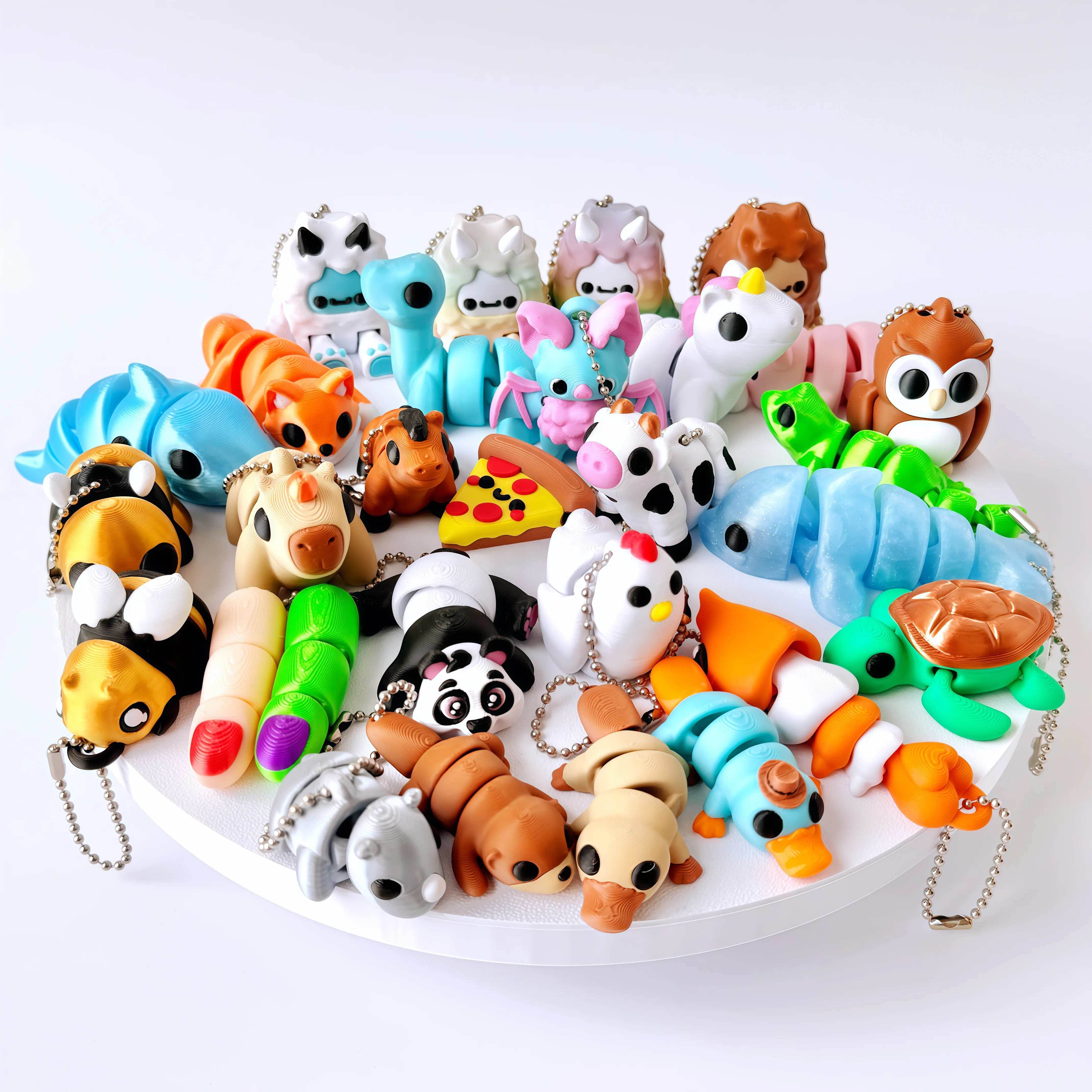 1 Pieza - Colgante de Animal Articulado Impreso en 3D, Incluye Ornitorrinco, Nutria, Rinoceronte, Panda, Pollito, Abeja, Cerdo, Tiburón, Zorro, Conejo, Vaca, Delfín, Tortuga, Búho, Jirafa, Triceratops, Estegosaurio, Murciélago, Caballo, Momia, Dedo, Regal