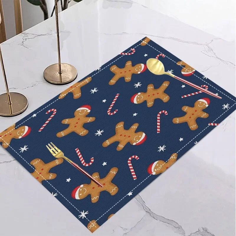 Blue Christmas Gingerbread Man Placemats Holiday Table Home Kitchens Christmas Halloween Thanksgiving and New Year Decorations