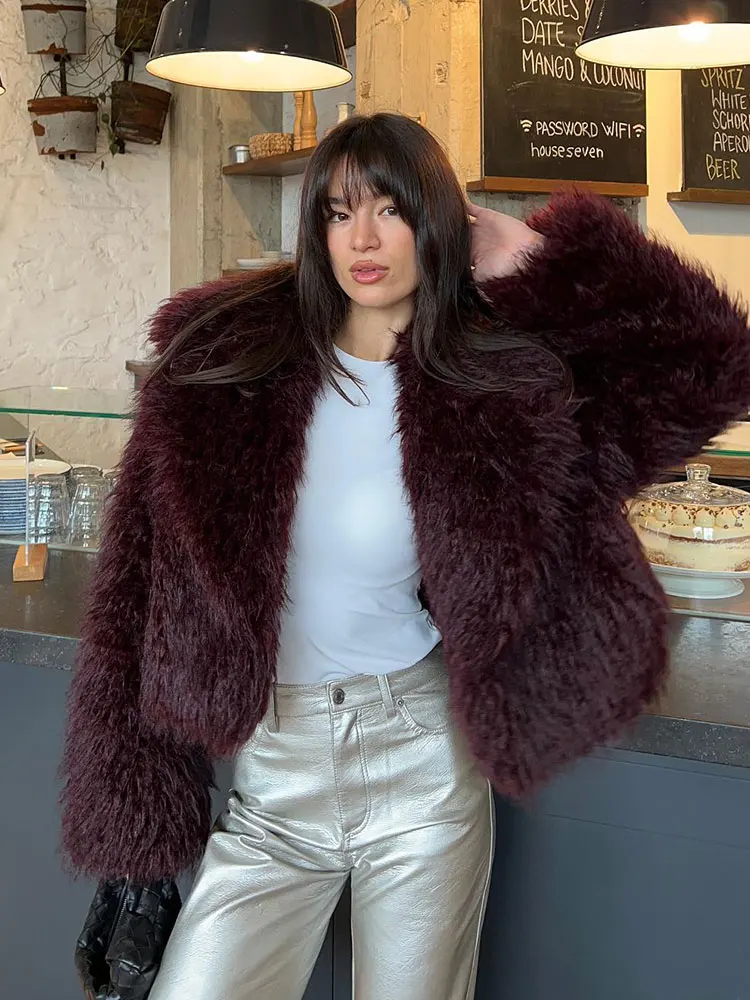 HH 2025 女性用ヴィンテージコート 人工毛皮風ショートジャケット レディース 暖かいプラッシュ エレガント カジュアル ラペルカラー 厚手アウター