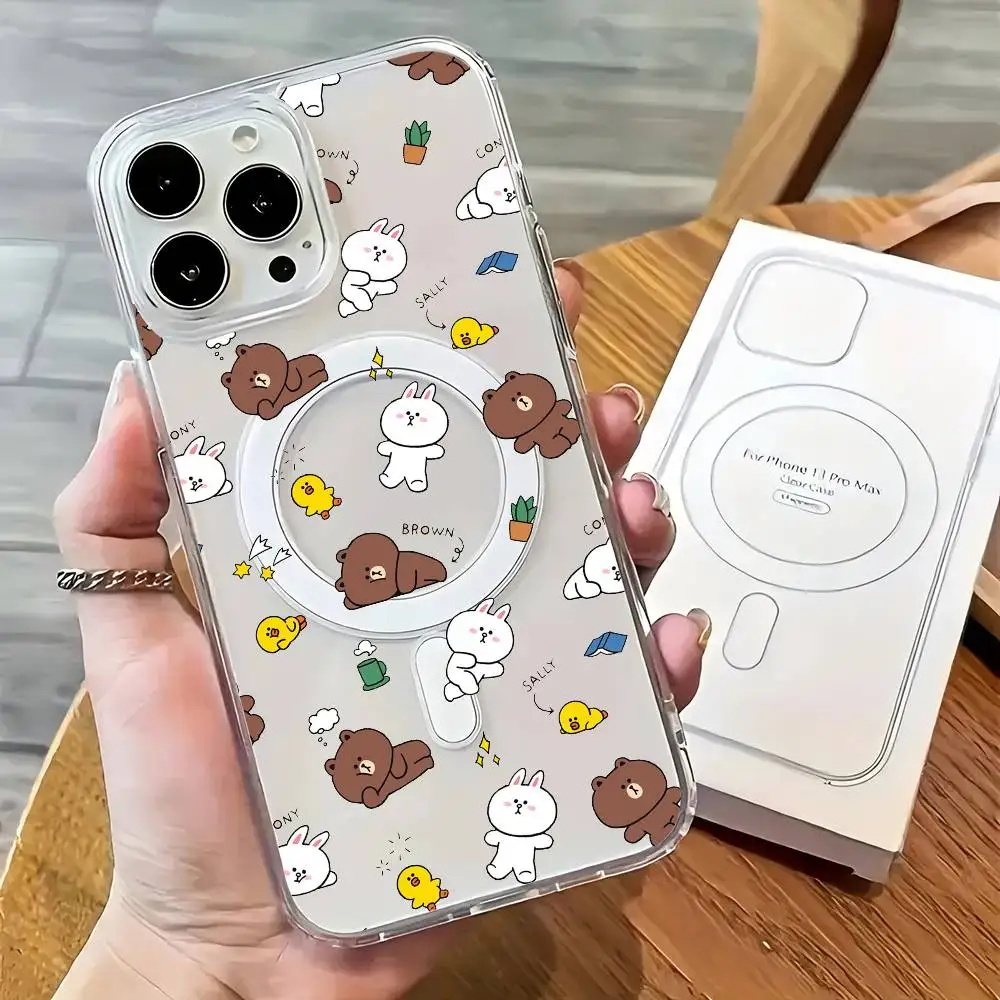 1 قطعة الكرتون B-الدب البني C-ConyS شفافة المغناطيسي جراب هاتف آيفون 17 الهواء 16 15 برو Max14 13 11 12 15 X XR XS زائد #5