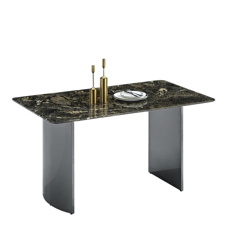 Natural luxury stone dining table Light luxury rectangular marble villa round dining table