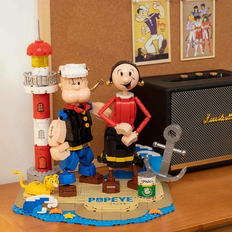 

New Cartoon Popeyed Building Block Popeye Olivia Assemble Toy Cartoon Movie Character Models Desktop Ornaments Gift for Children
