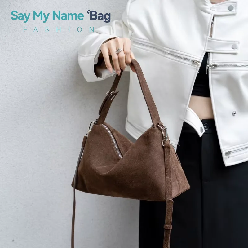 

Женская сумка на плечо из натуральной замши и воловьей кожи в стиле ретро, матовая коровья большая вместимость, универсальная дизайнерская сумка для поездок на работу