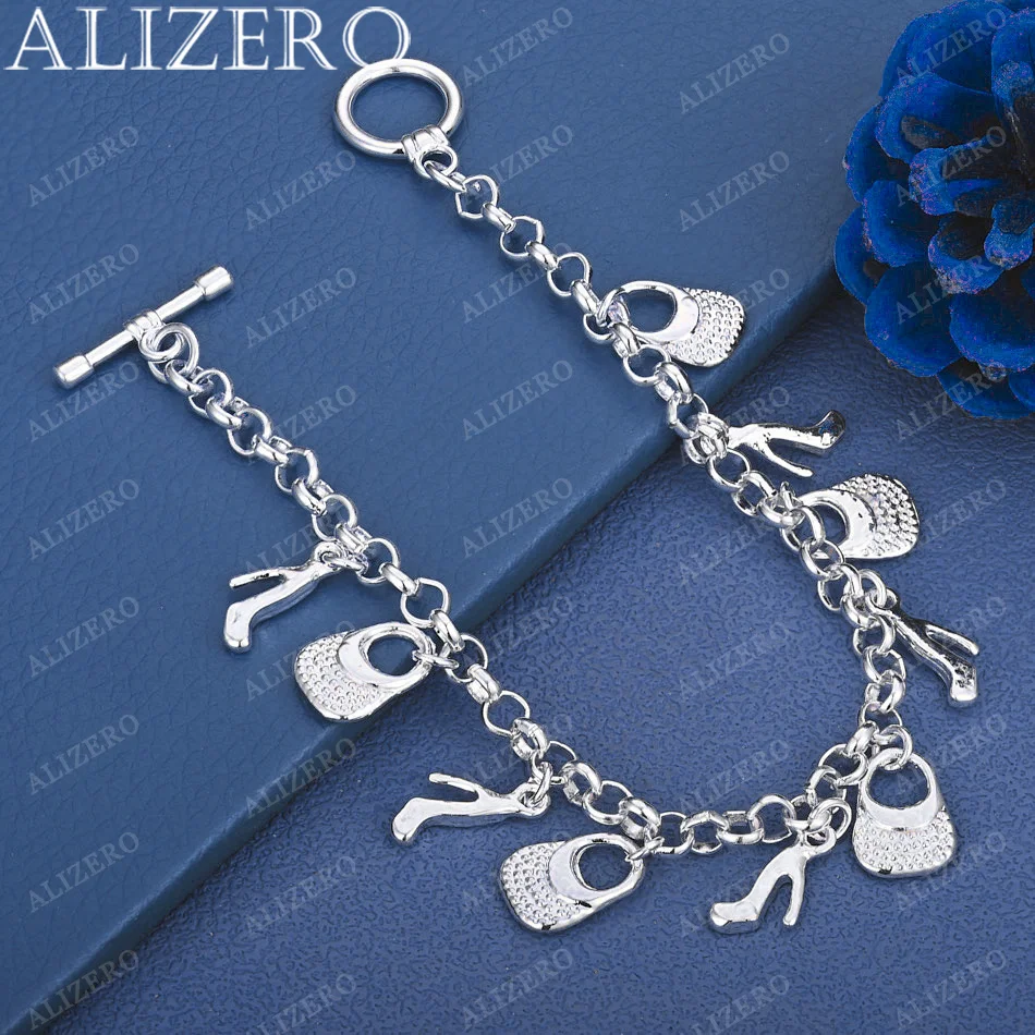 

ALIZERO 925 Sterling Silver Shoes And Bags Pendants Bracelets For Women Trend Birthday Gifts Fashion Party Fine Jewelry