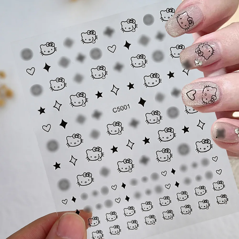 1 pz 3D rosa Kwaii Kitty adesivi per nail art 8x10 cm cartone animato simpatico gattino rosa gatto cursore per unghie # 2025 #   Decalcomania per unghie rosa/bianco/nero