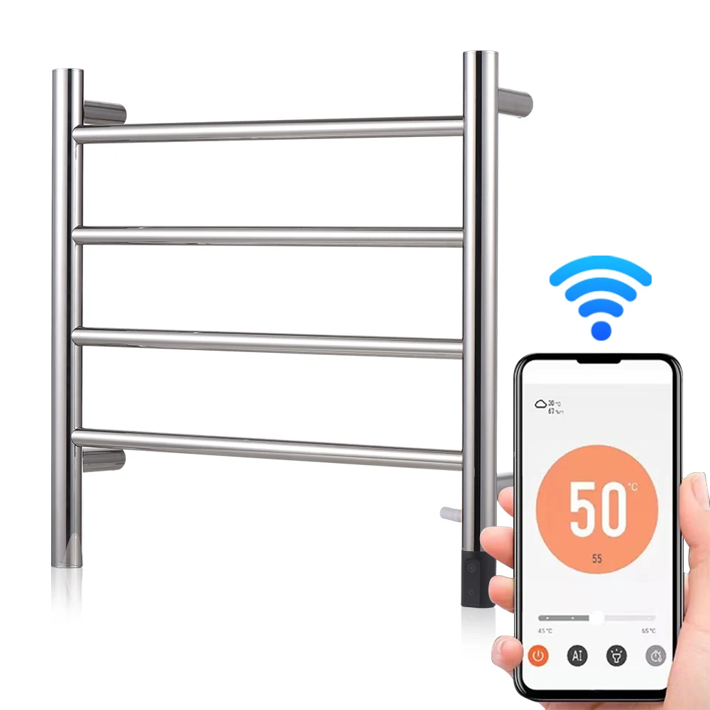 WiFi Electric Towel Warmer Rack 50W 24V 4 Bars Heated Towel Racks AI Tuya App Temperature Adjustment towel Rack with Timer