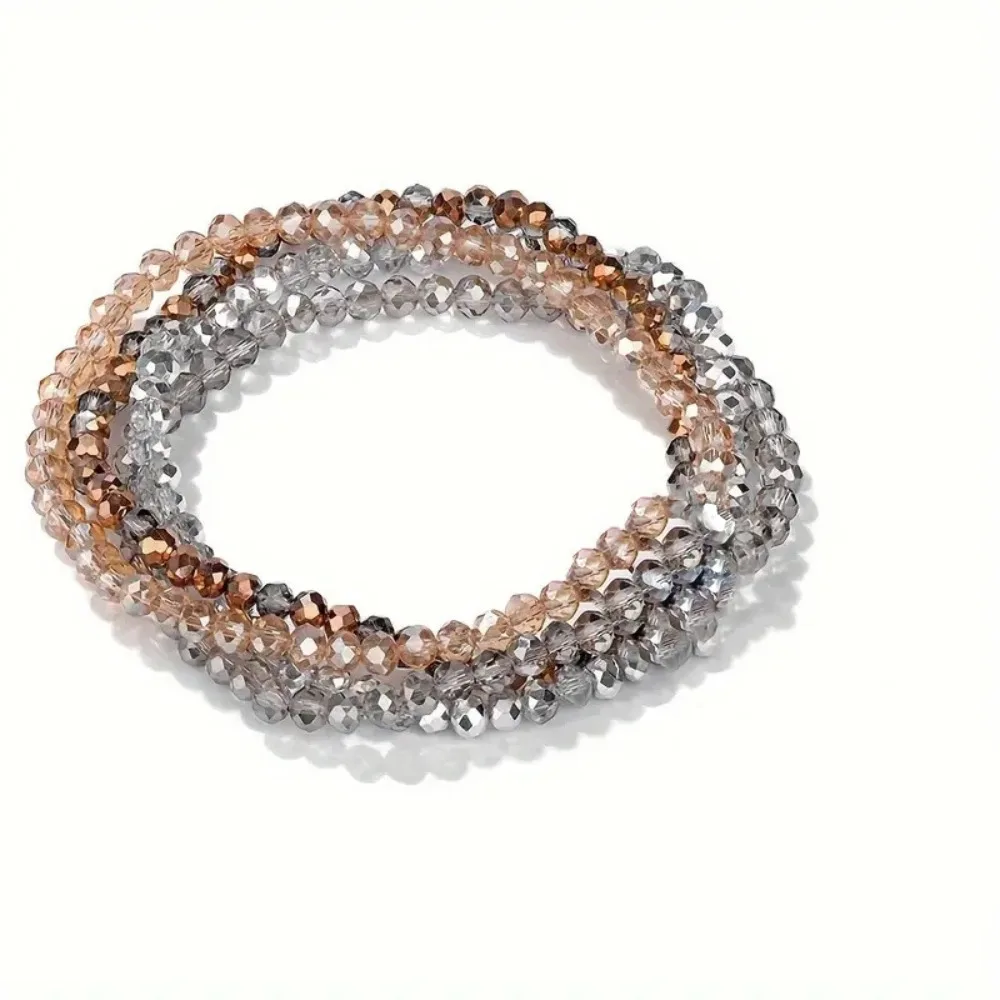 4pcs Set Luxury Fashion Shiny Multi-faceted Glass Beaded Stretch Stack Bracelets for Women Banquet Anniversary Gift Jewelry Sets