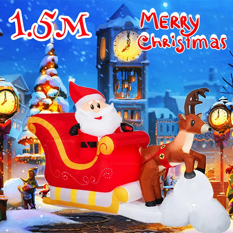 Decoração inflável de natal papai noel equitação trenó rena luzes led embutidas, para decoração de festa de jardim ao ar livre indoor