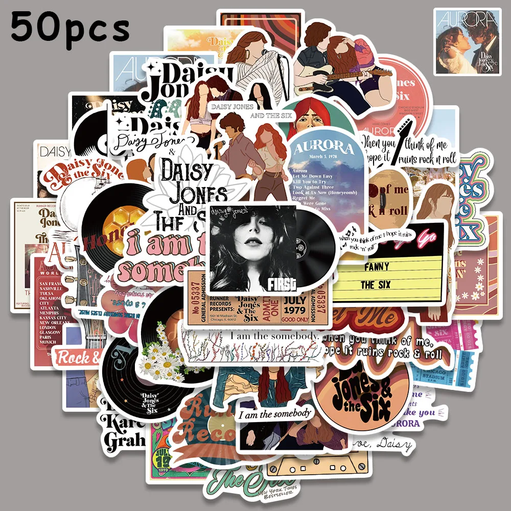 50pcs Hot TV Show Daisy Jones & The Six Stickers Laptop Luggage Guitar Skateboard Stationery Fridge Graffiti Stickers Decals