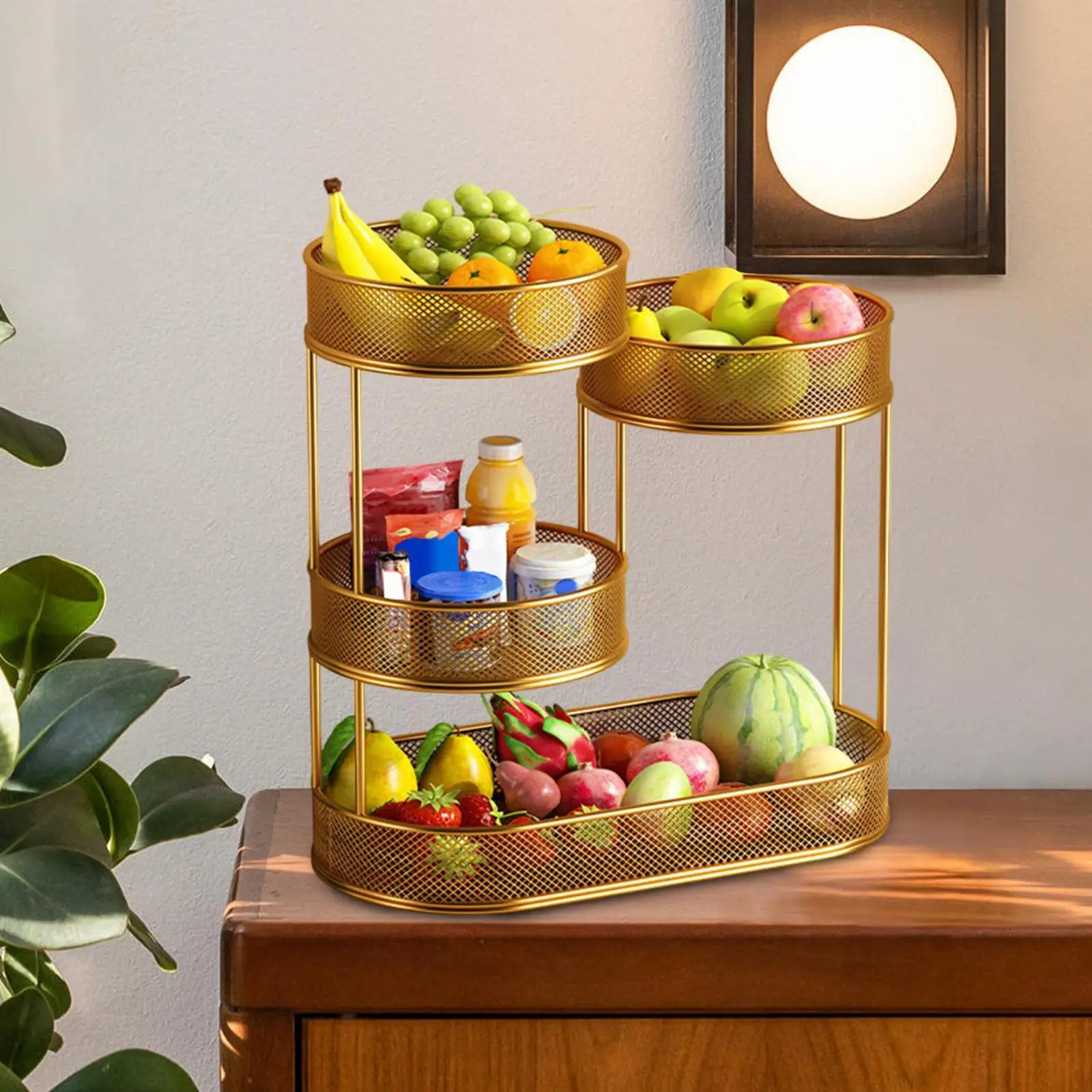 Countertop Fruit Basket Fruit Bowl Holder Kitchen Organizer Wire Basket Stand 4 Tier for Vegetable Fruit Pantry Dining Room