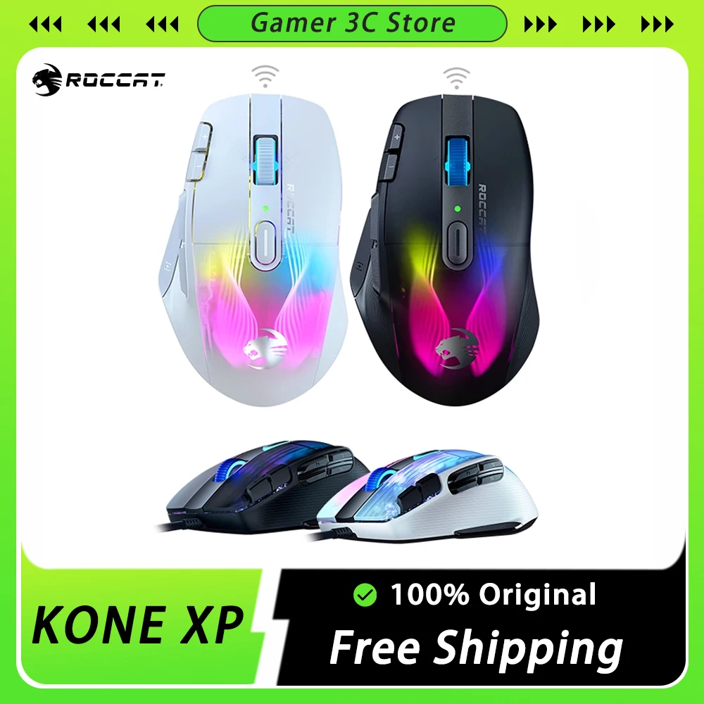 

Беспроводная игровая мышь ROCCAT KONE XP, быстрая зарядка, 3D Динамическая RGB мышь с низкой задержкой FPS, три режима, эргономичный ПК, подарок для геймера