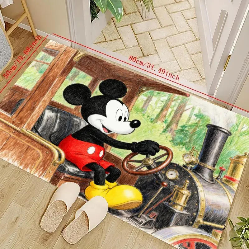 

1PC Disney Mickey Mouse Driving Vintage Train Cartoon Area Rug Carpet, 50x80cm (19.68x31.49in) Soft Non-Slip Absorbent Floor Mat
