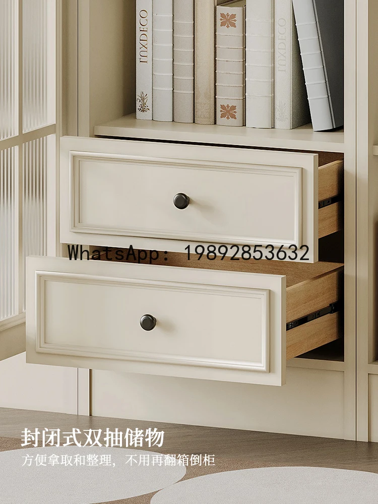 YFY French Cream Style Side  Solid Wood Bookshelf Storage Rack Display Cabinet Living Room Home Storage  Wall-Mounted Bookshelf