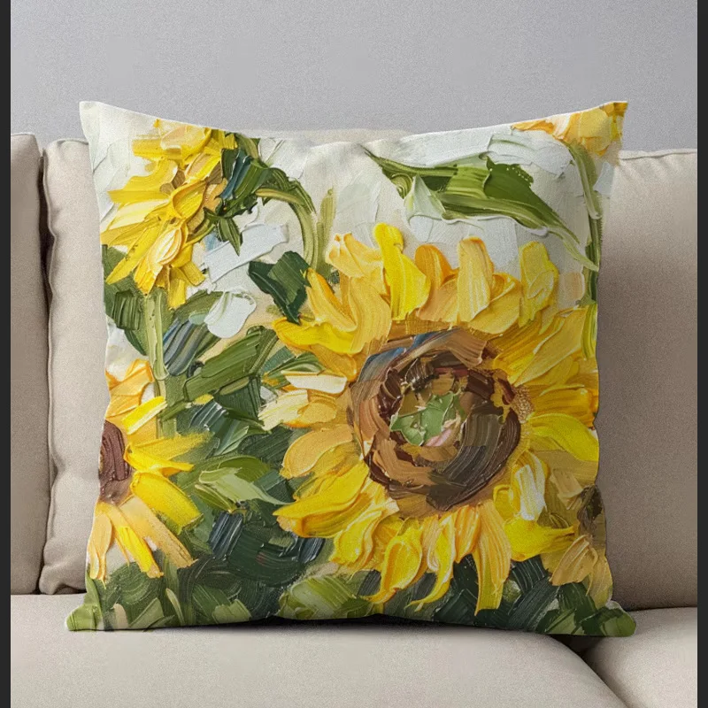 Summer Instagram Style Oil Painting Pillow Cover Living Room Cushion Flower Back Cover Printed Sofa Pillow Cover