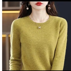 2024 Fashion 100% Merino Wool Sweater Cashmere Pullover O-Neck Long Sleeve Women Knitwear Autumn Winter Clothing Y2K Tops O Ling