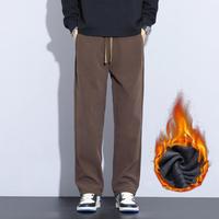 Men's Gray Fleece Autumn Winter New Thick Warm Pants For Men Loose Straight Business Casual Black Trousers