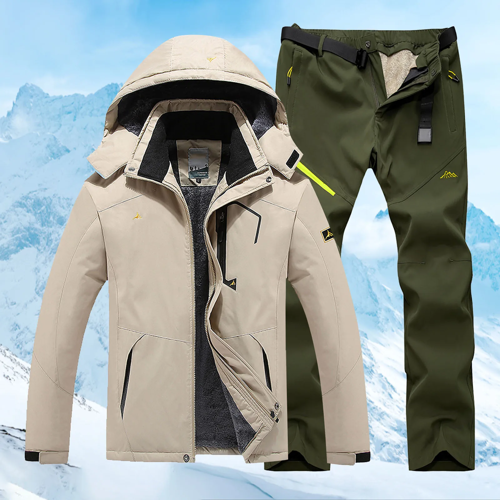 Herren Dicker Fleece-Gefütterter Taktischer Zweiteiler Winddicht Wasserdicht Warm Winter Reit- und Bergsteiger-Outdoor-Bekleidungsset für Männer – Detail 8