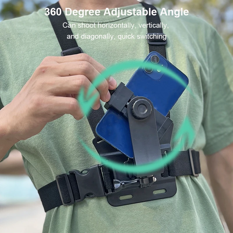 Adjustable Phone Clip Holder With Chest Strap Fixation Bracket for Sport Camera Mobile Phone Camera Black Holder Accessory