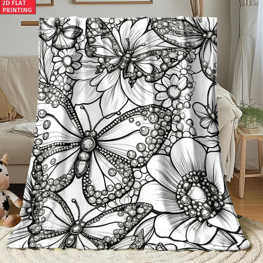 Image of Anpassbare 2D-Flachdecke mit Blumen- und Schmetterlingsmotiv zum Ausmalen, tragbare Outdoor-Decke – leichte Heimtextilien, Bettdecke, geeignet für
