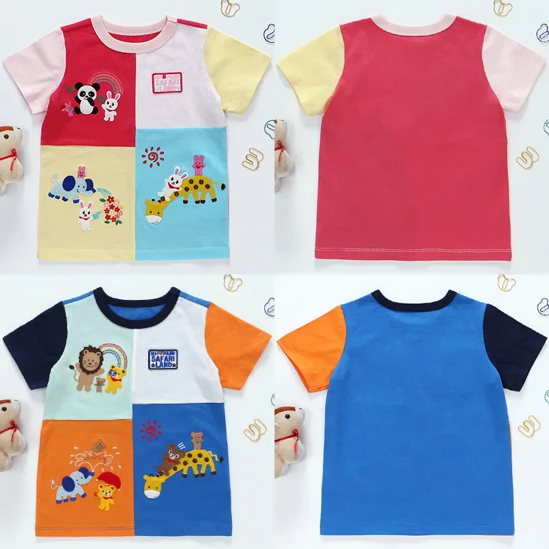 

Miki Kids T-Shirt Summer Boys And Girls Cartoon Panels Bear Rabbit Zoo Short Sleeve Crewneck Top Sibling outfit