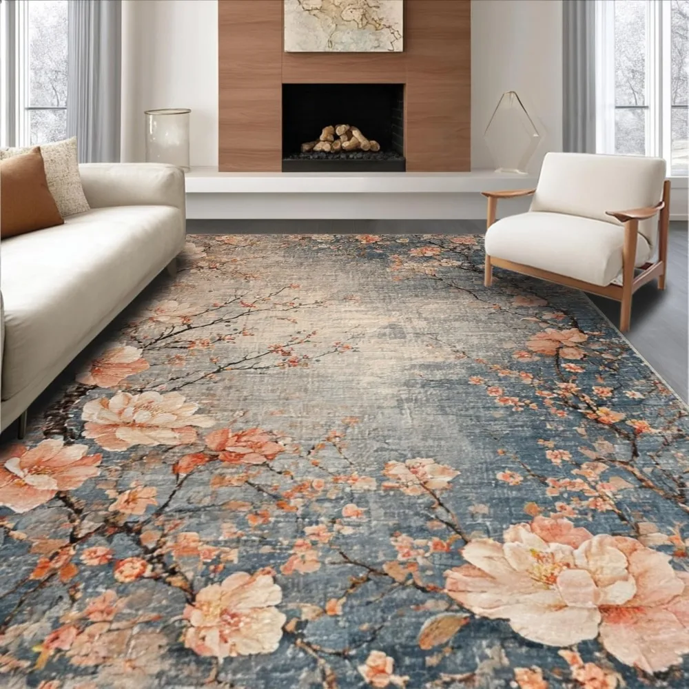 

Ultra Soft Area Rug 5x7, Non Slip, Stain Resistant, Washable Area Rugs for Living Room, Bedroom, Dreamy Floral Fantasy Rug with